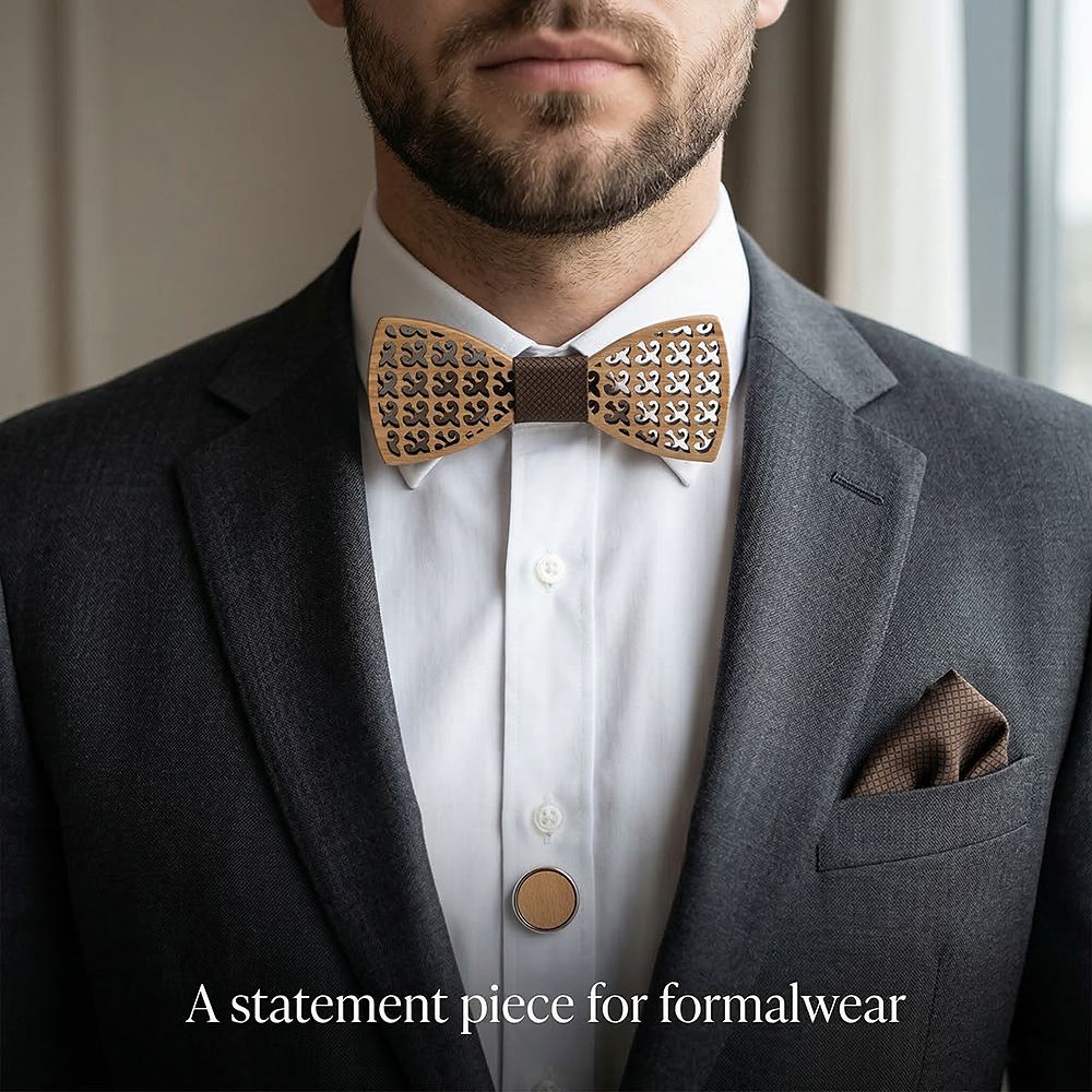 M401  Fleur-de-lis Cutout Bow Tie Set, Maple