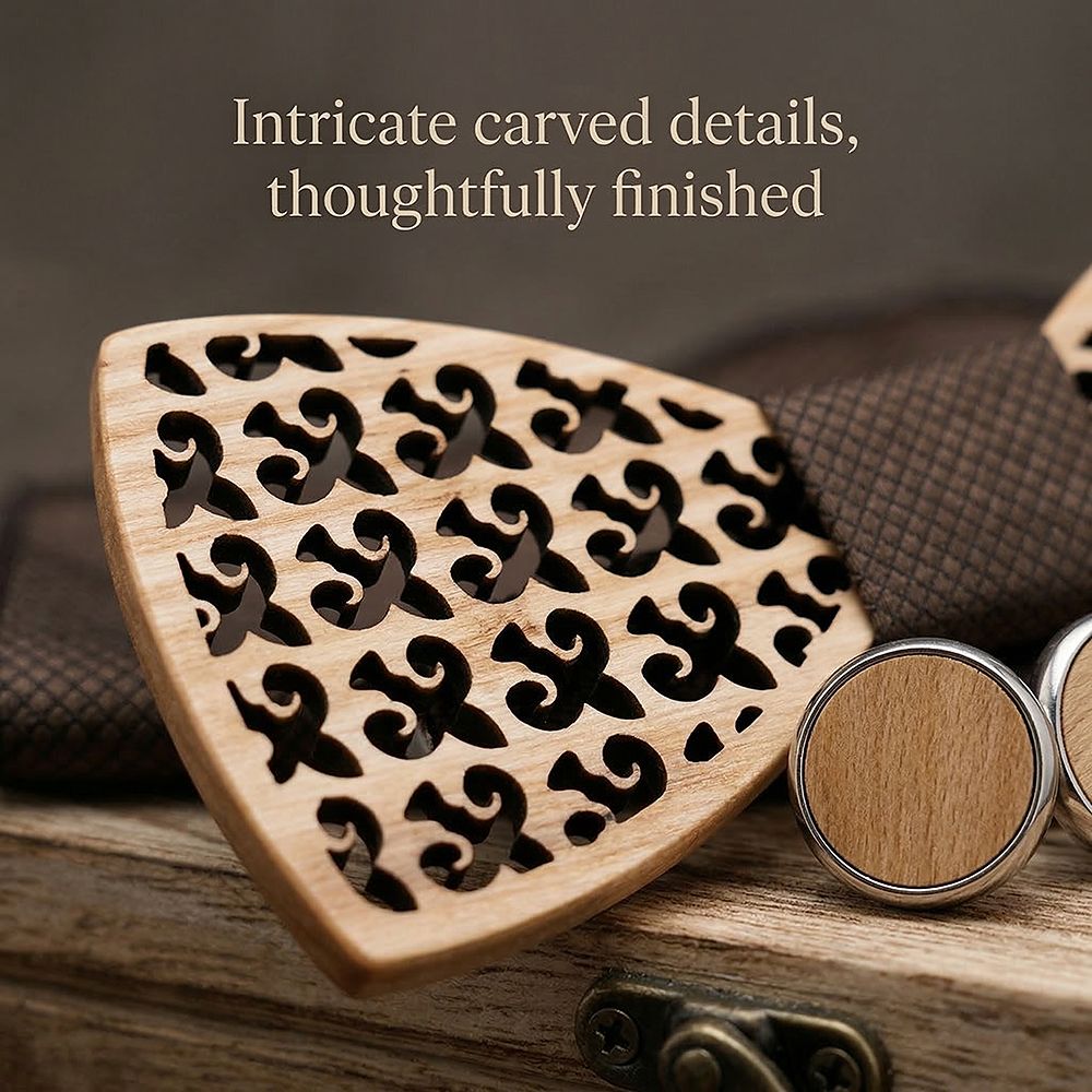 M401 M401  Fleur-de-lis Cutout Bow Tie Set, Maple — view 2