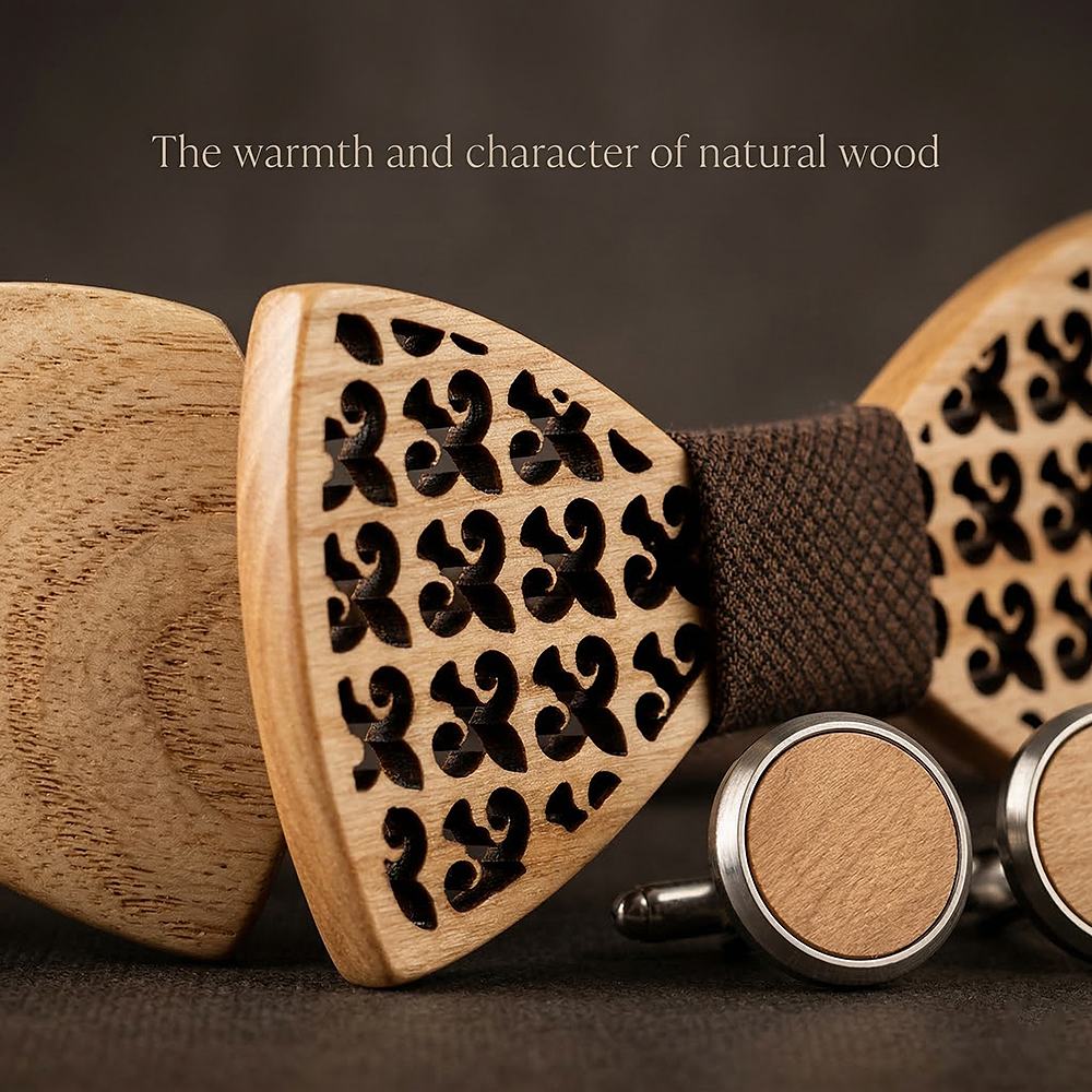 M401 M401  Fleur-de-lis Cutout Bow Tie Set, Maple — view 4
