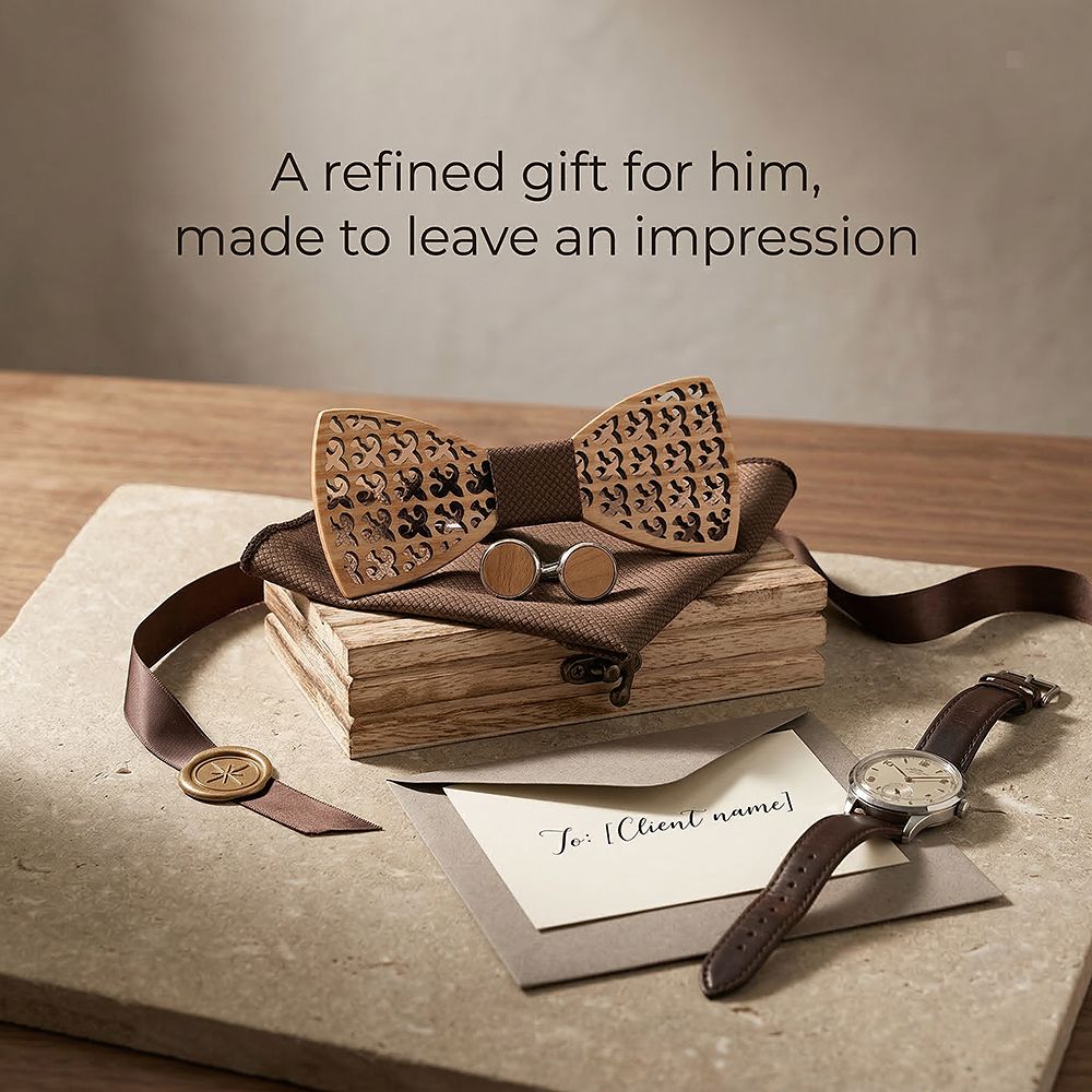 M401 M401  Fleur-de-lis Cutout Bow Tie Set, Maple — view 8