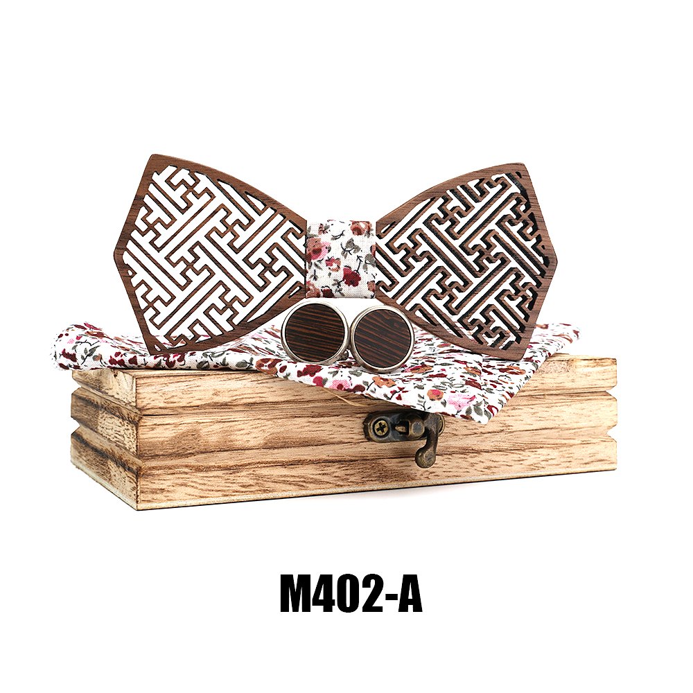 M402  Maze Lattice Cutout Bow Tie Set, Walnut