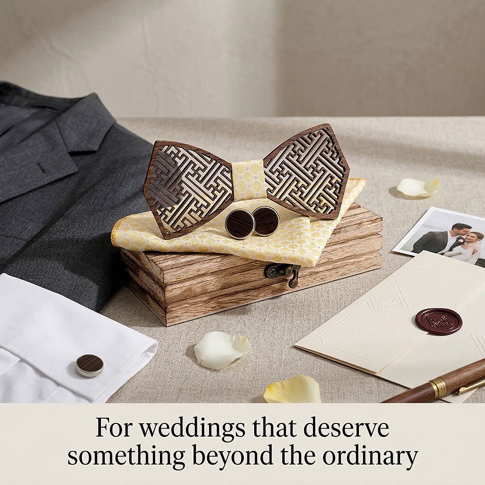 M402 M402  Maze Lattice Cutout Bow Tie Set, Walnut — view 11