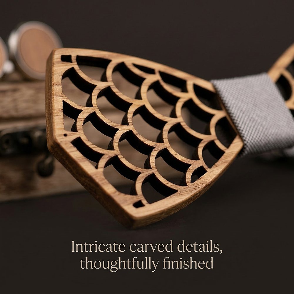 M403 M403  Mermaid Scale Cutout Bow Tie Set, Walnut — view 2