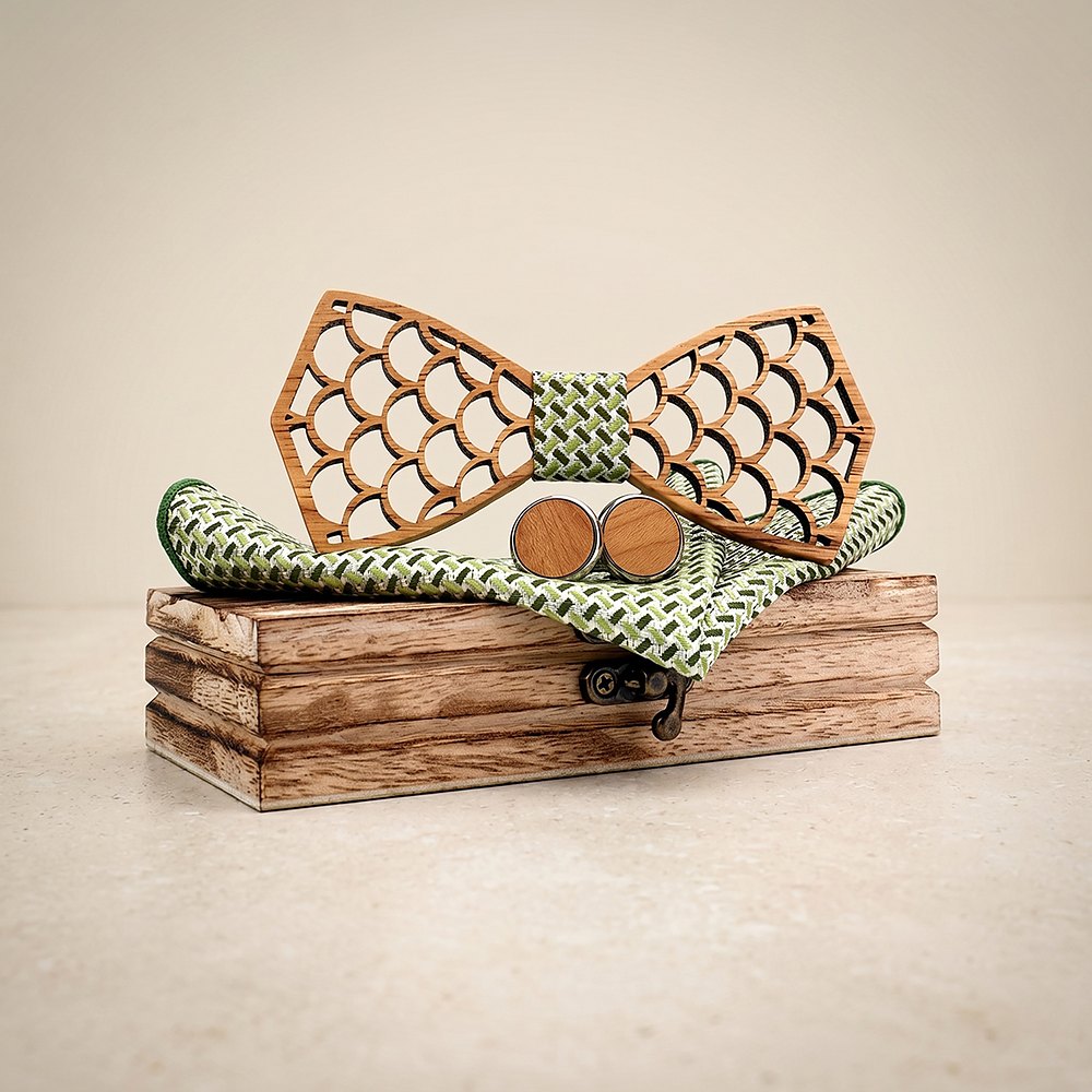M403 M403  Mermaid Scale Cutout Bow Tie Set, Walnut — colour C2