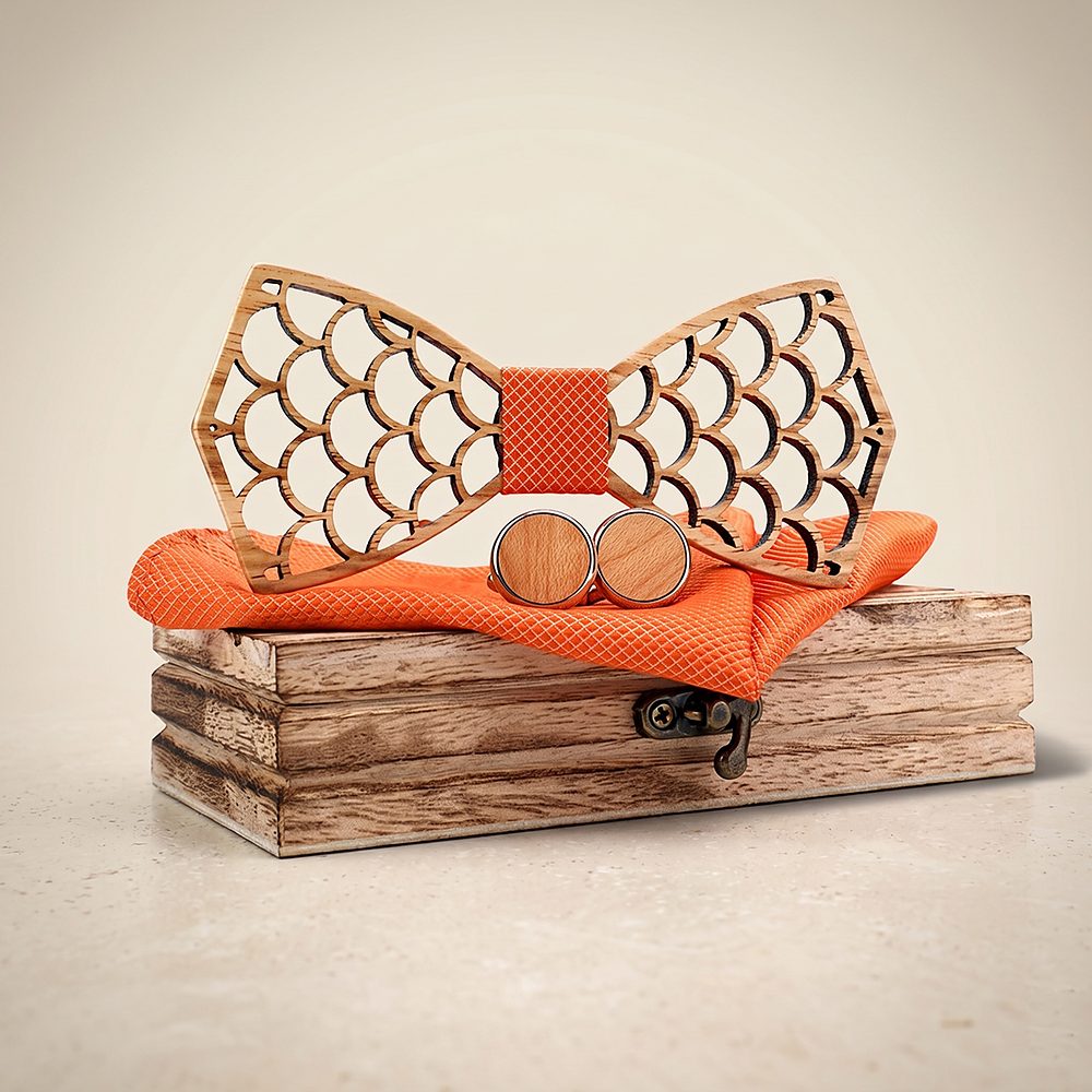 M403 M403  Mermaid Scale Cutout Bow Tie Set, Walnut — colour C3