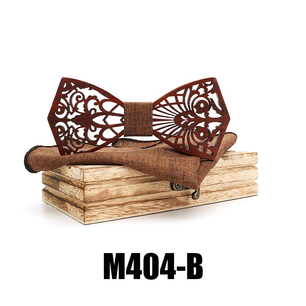 M404 M404  Floral Scroll Cutout Bow Tie Set, Walnut — colour B