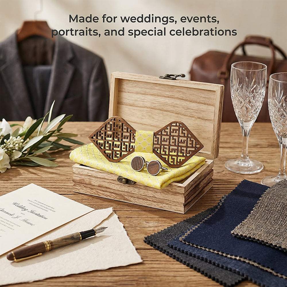 M405 M405  Greek Key Cutout Bow Tie Set, Walnut — view 3