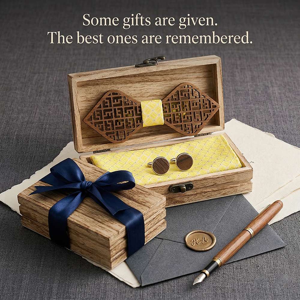 M405 M405  Greek Key Cutout Bow Tie Set, Walnut — view 6