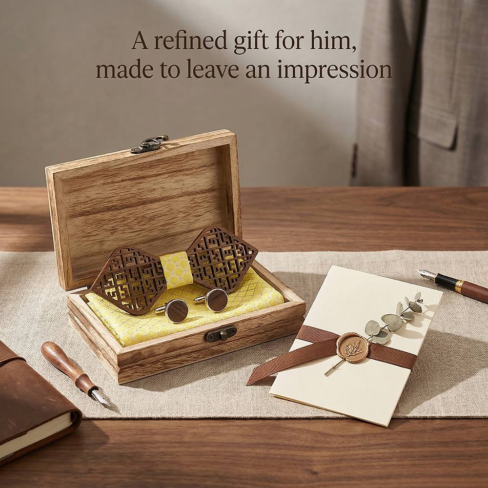 M405 M405  Greek Key Cutout Bow Tie Set, Walnut — view 9