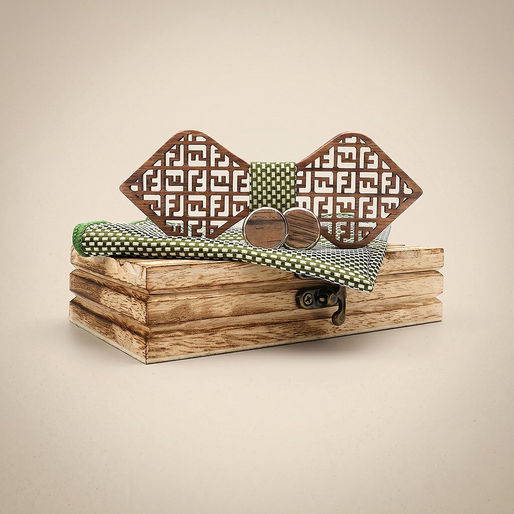 M405 M405  Greek Key Cutout Bow Tie Set, Walnut — colour C3