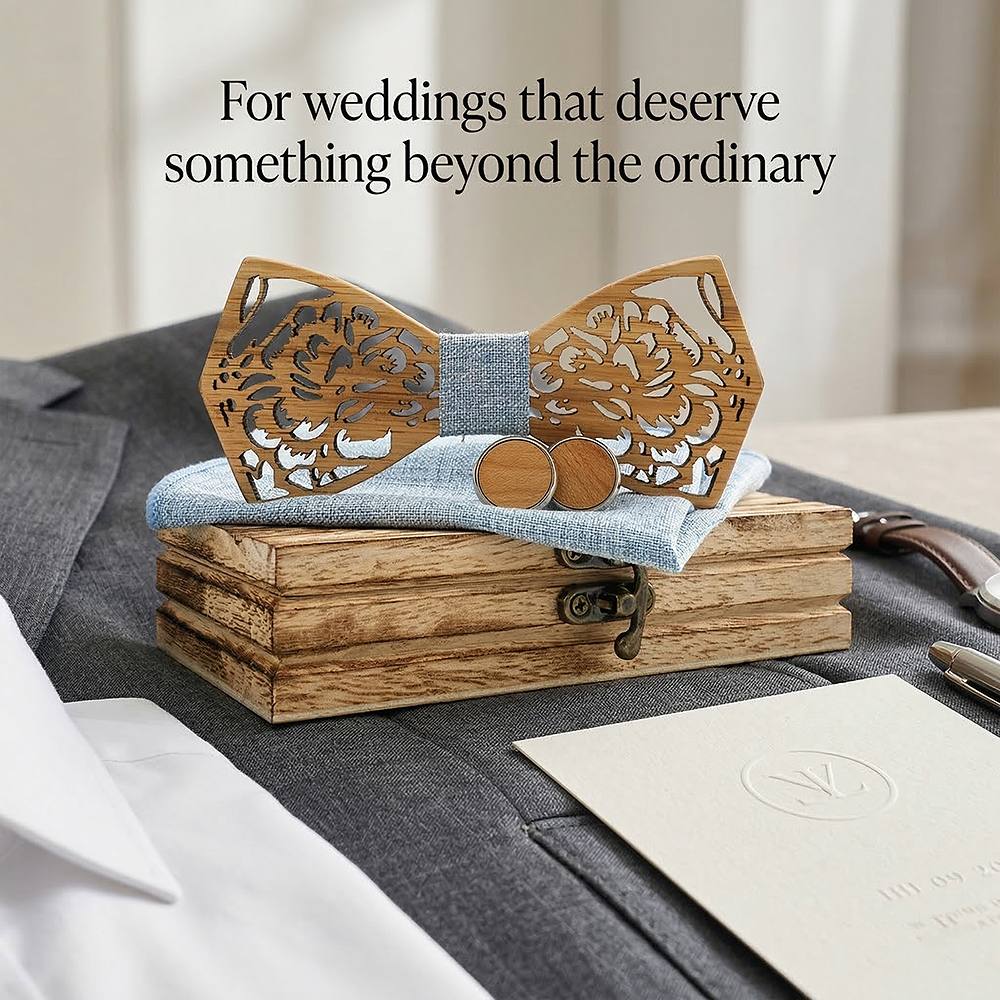 M406 M406  Engraved Peony Floral Bow Tie Set, Maple — view 10