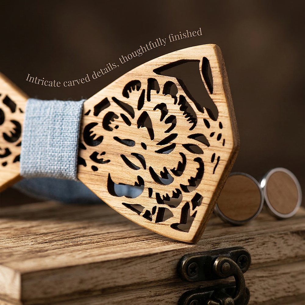 M406 M406  Engraved Peony Floral Bow Tie Set, Maple — view 2