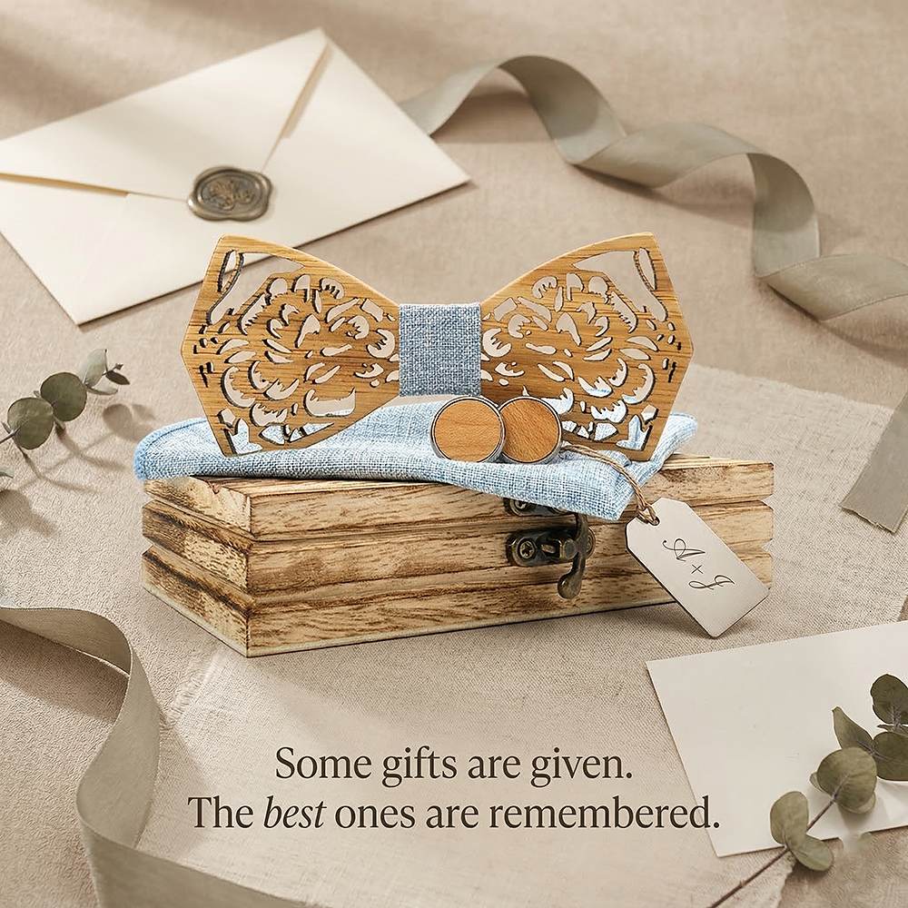 M406 M406  Engraved Peony Floral Bow Tie Set, Maple — view 6