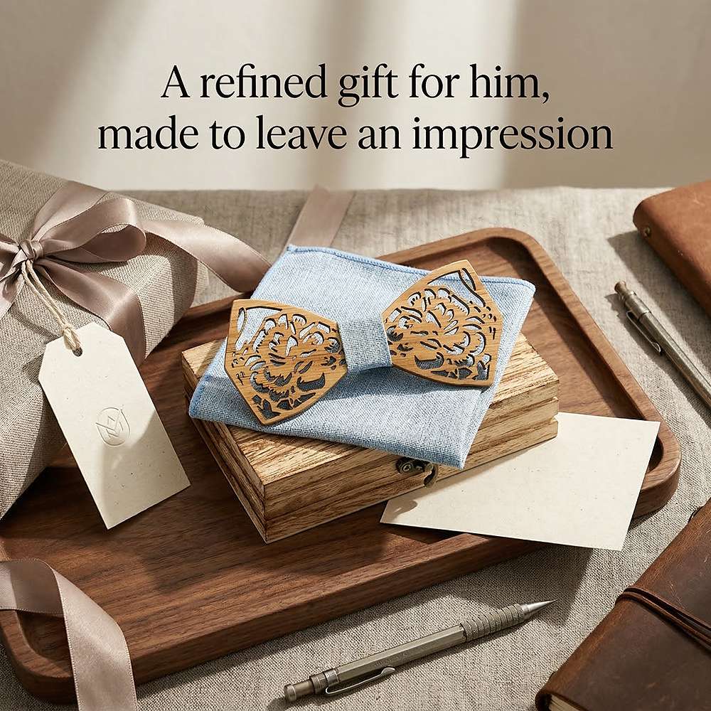 M406 M406  Engraved Peony Floral Bow Tie Set, Maple — view 9