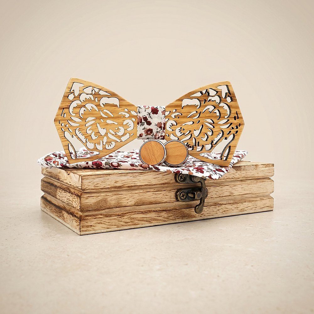M406 M406  Engraved Peony Floral Bow Tie Set, Maple — colour C3
