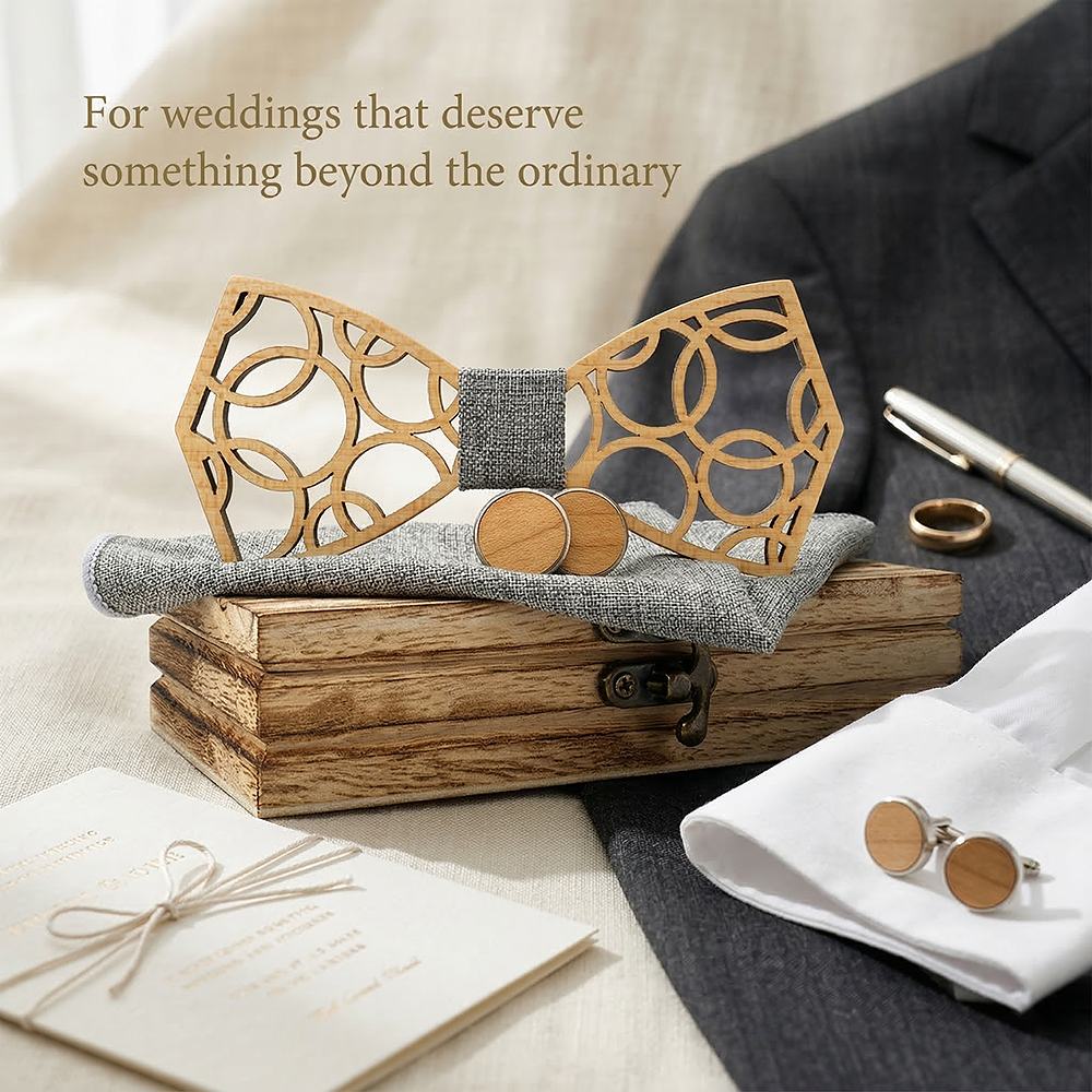 M407 M407  Geometric Circle Cutout Bow Tie Set, Walnut — view 10