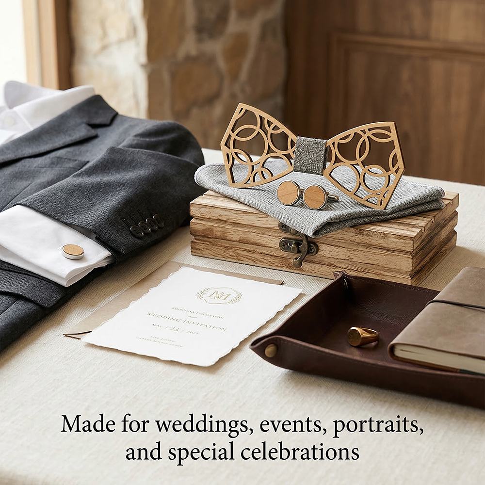 M407 M407  Geometric Circle Cutout Bow Tie Set, Walnut — view 3