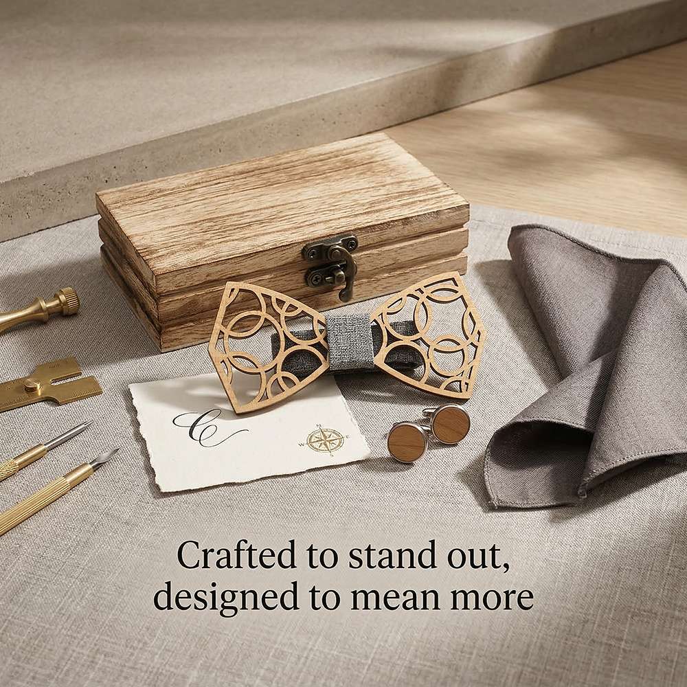 M407 M407  Geometric Circle Cutout Bow Tie Set, Walnut — view 7