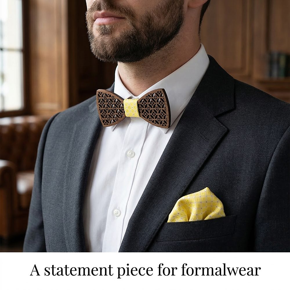 M408  Diamond Lattice Cutout Bow Tie Set, Walnut