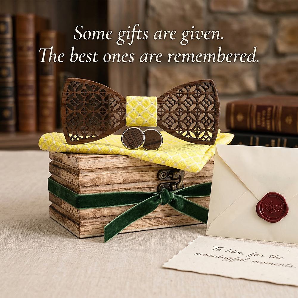 M408 M408  Diamond Lattice Cutout Bow Tie Set, Walnut — view 6