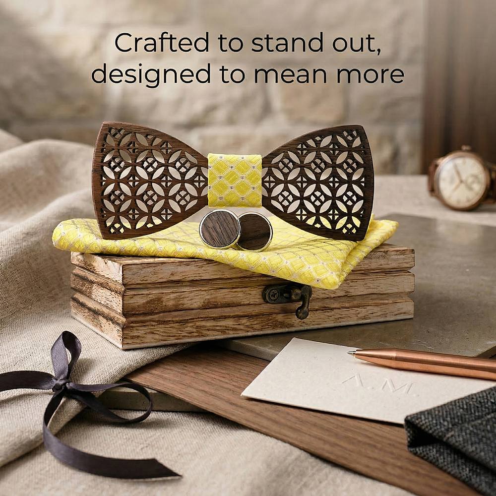 M408 M408  Diamond Lattice Cutout Bow Tie Set, Walnut — view 7