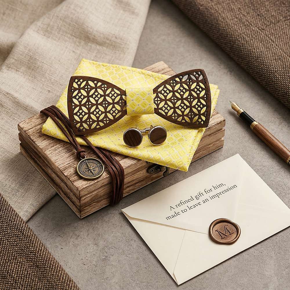 M408 M408  Diamond Lattice Cutout Bow Tie Set, Walnut — view 9