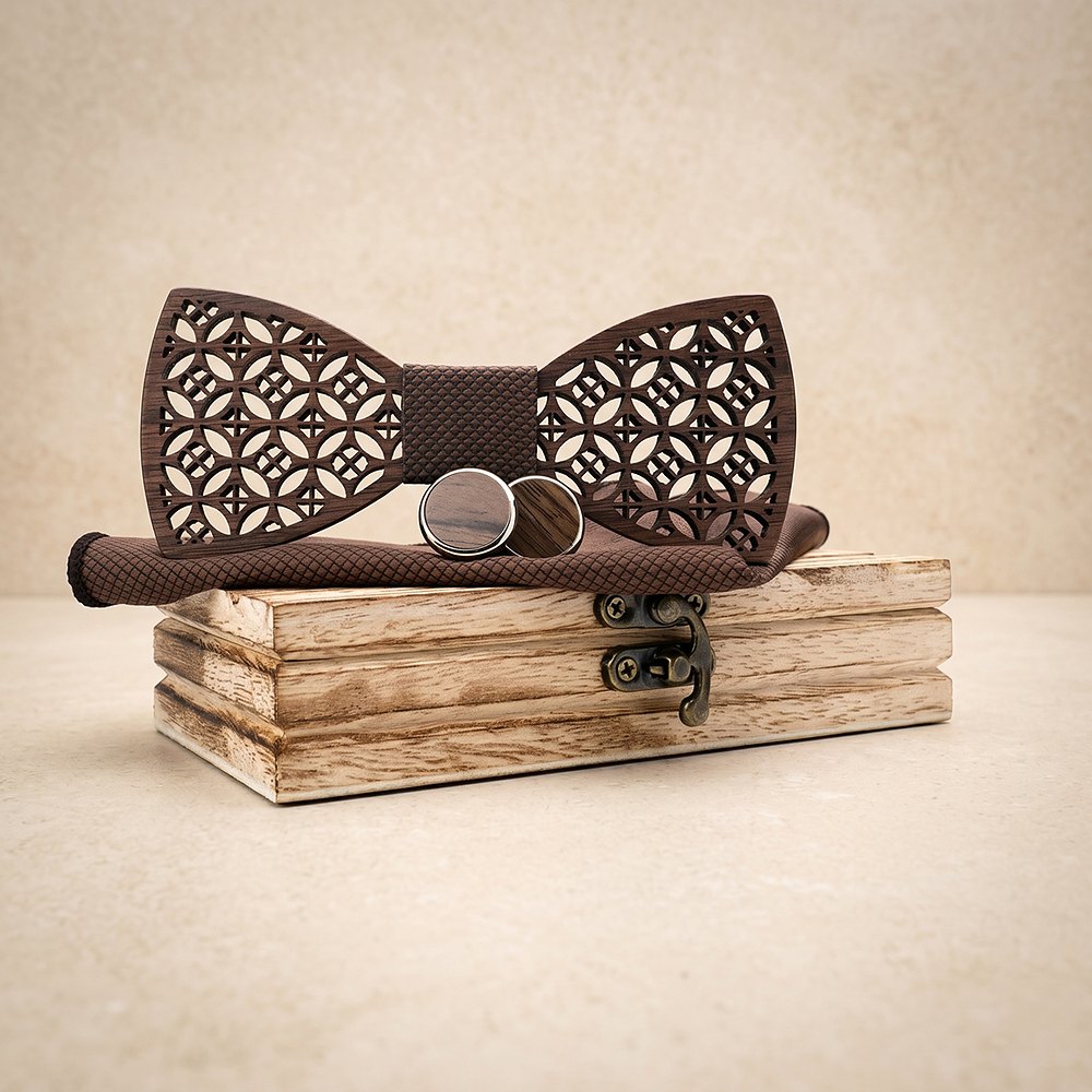 M408 M408  Diamond Lattice Cutout Bow Tie Set, Walnut — colour C3