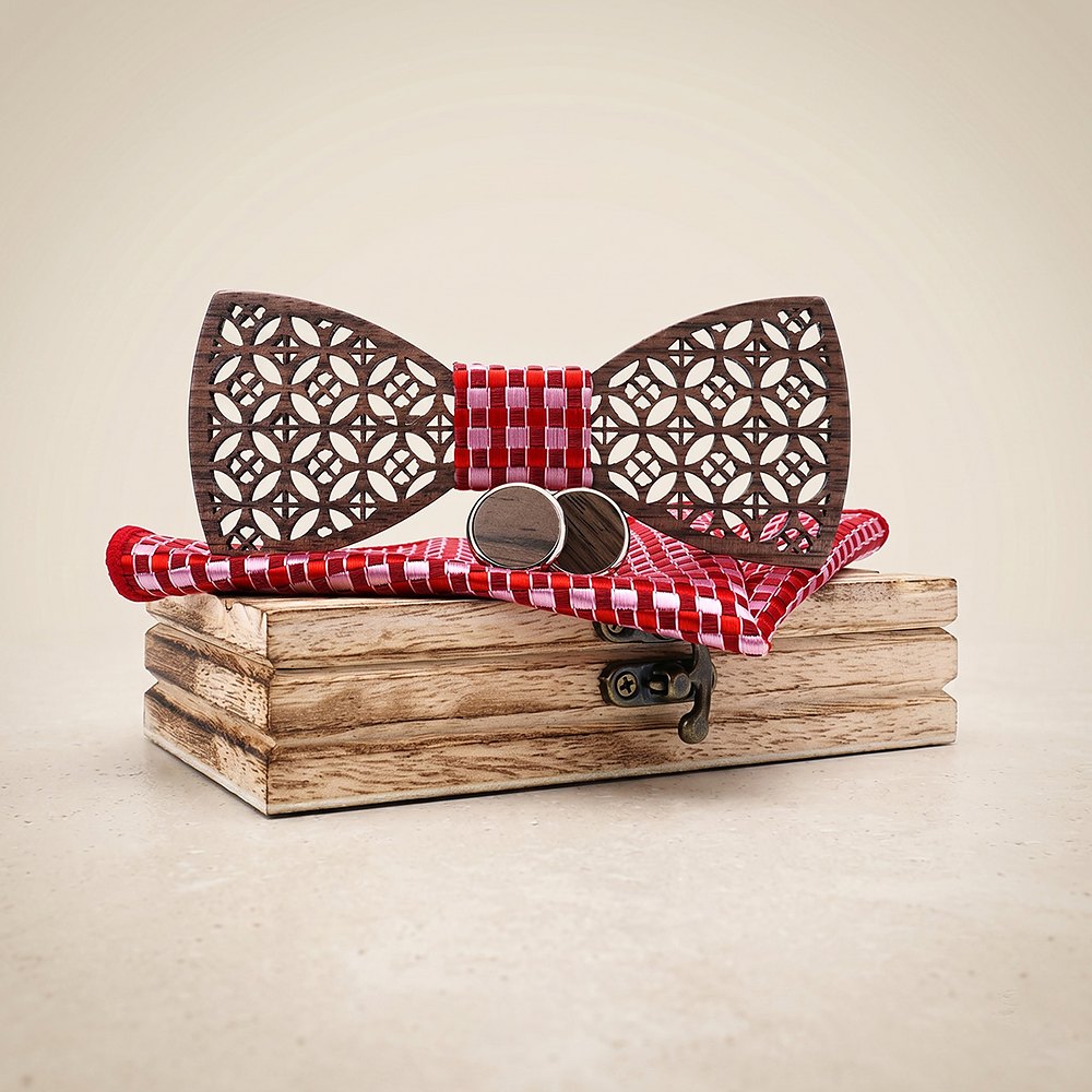 M408 M408  Diamond Lattice Cutout Bow Tie Set, Walnut — colour C4