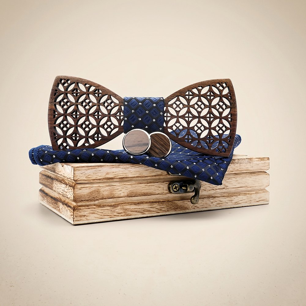 M408 M408  Diamond Lattice Cutout Bow Tie Set, Walnut — colour C5