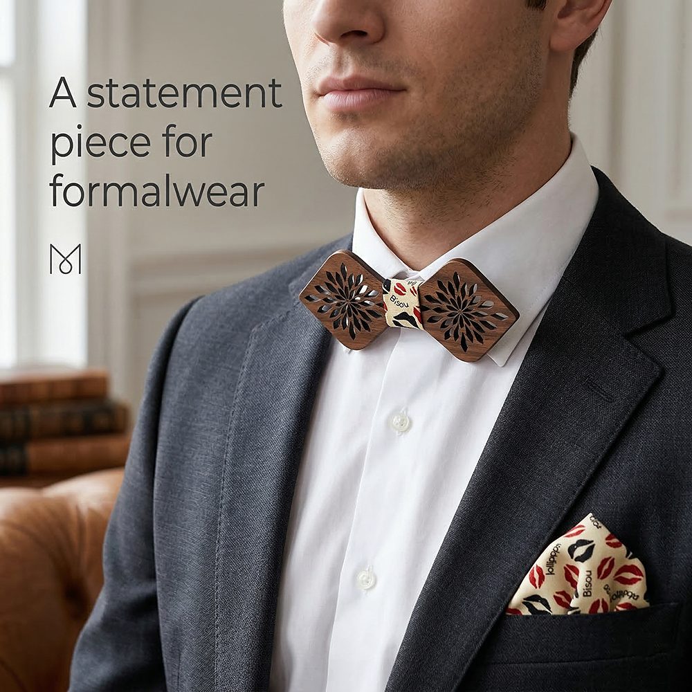 M410  Sunflower Cutout Bow Tie Set, Walnut