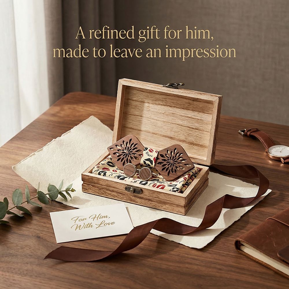 M410 M410  Sunflower Cutout Bow Tie Set, Walnut — view 9