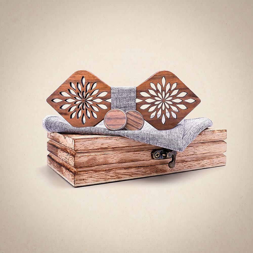 M410 M410  Sunflower Cutout Bow Tie Set, Walnut — colour C4