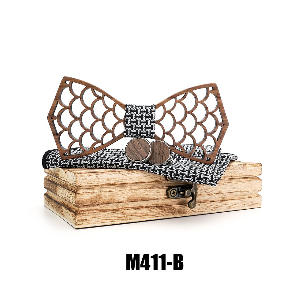 M411 M411  Wave Scale Cutout Bow Tie Set, Walnut — view 2