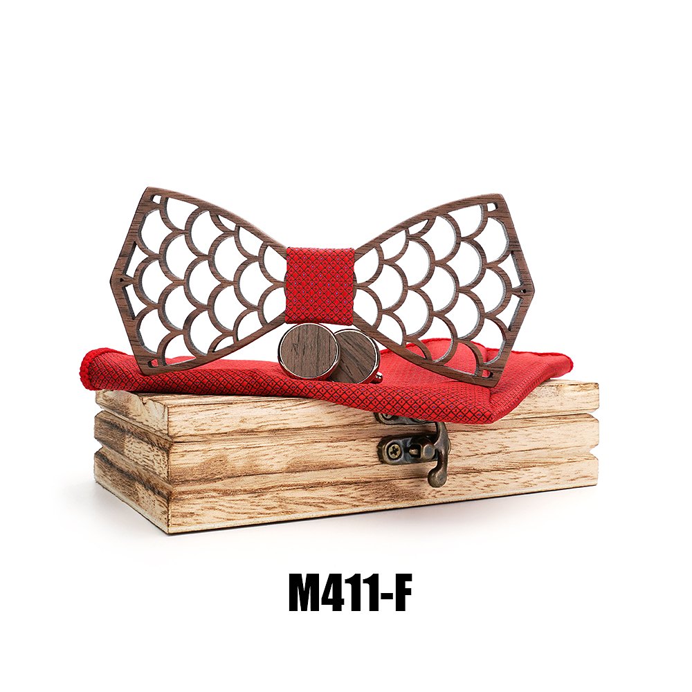 M411 M411  Wave Scale Cutout Bow Tie Set, Walnut — view 6