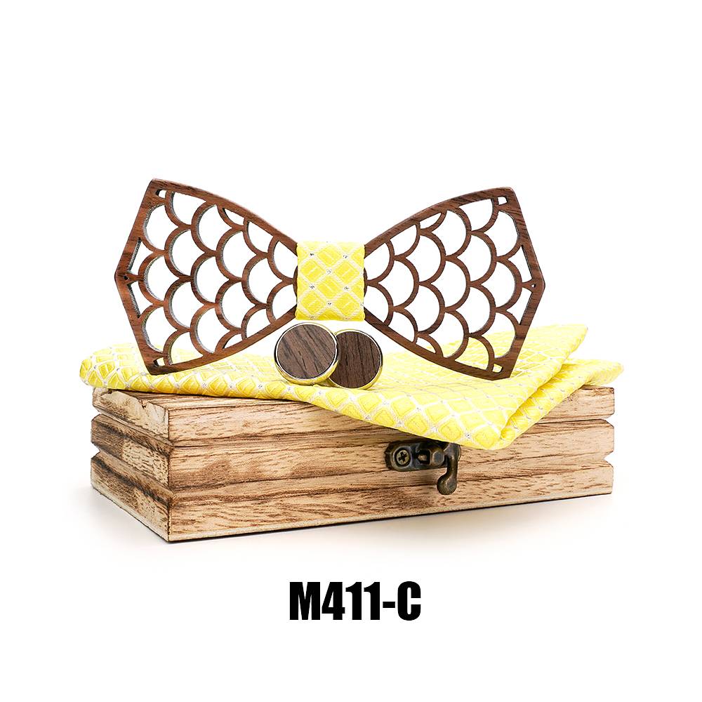 M411 M411  Wave Scale Cutout Bow Tie Set, Walnut — colour C