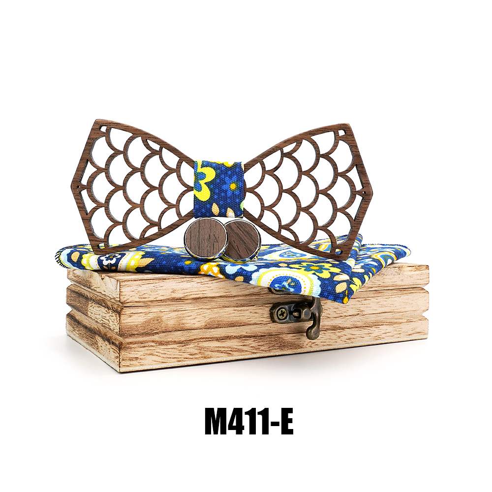 M411 M411  Wave Scale Cutout Bow Tie Set, Walnut — colour E
