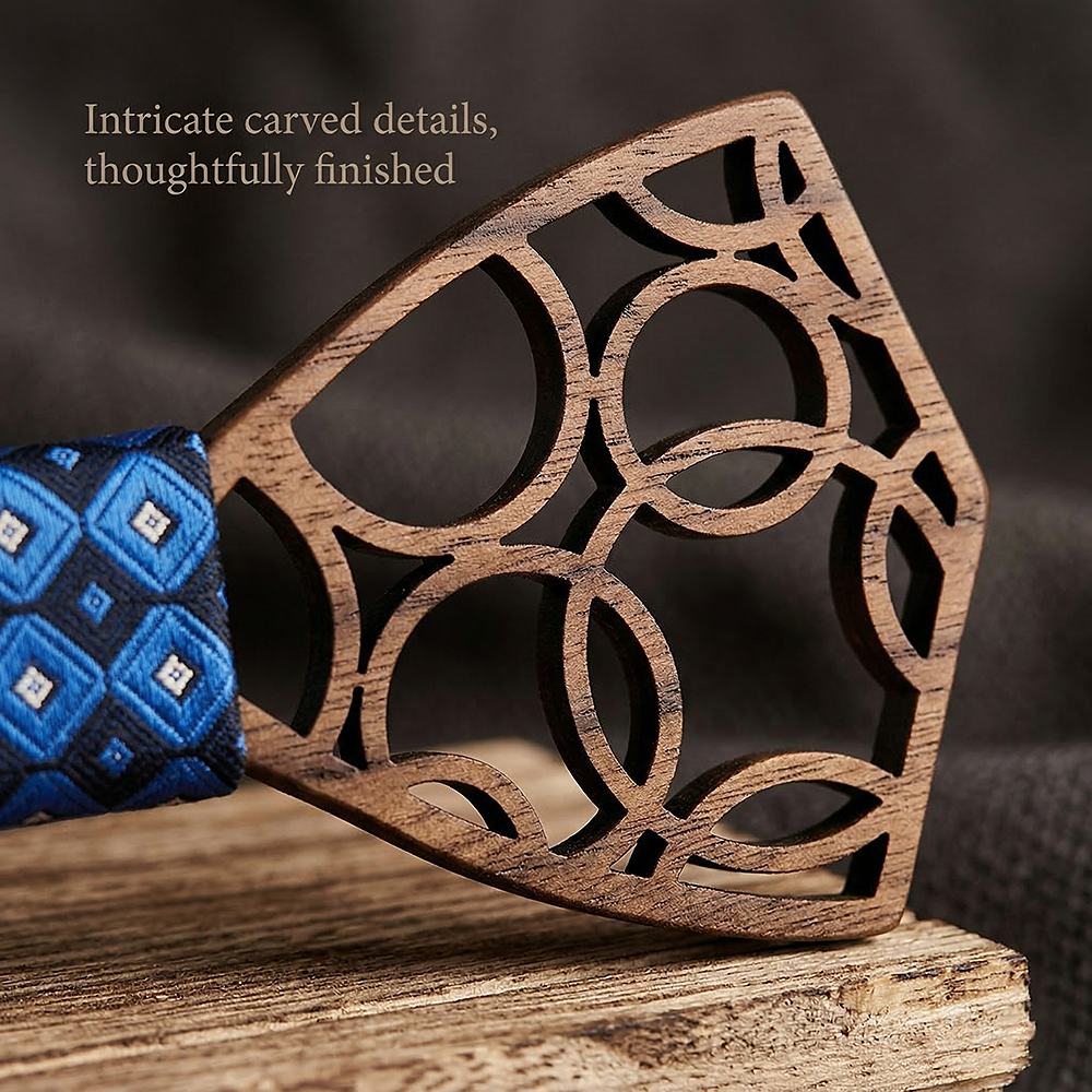 M412 M412  Interlocking Circle Cutout Bow Tie Set, Walnut — view 2