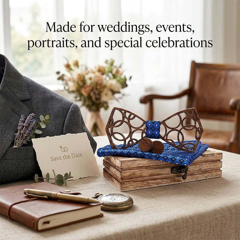 M412 M412  Interlocking Circle Cutout Bow Tie Set, Walnut — view 3