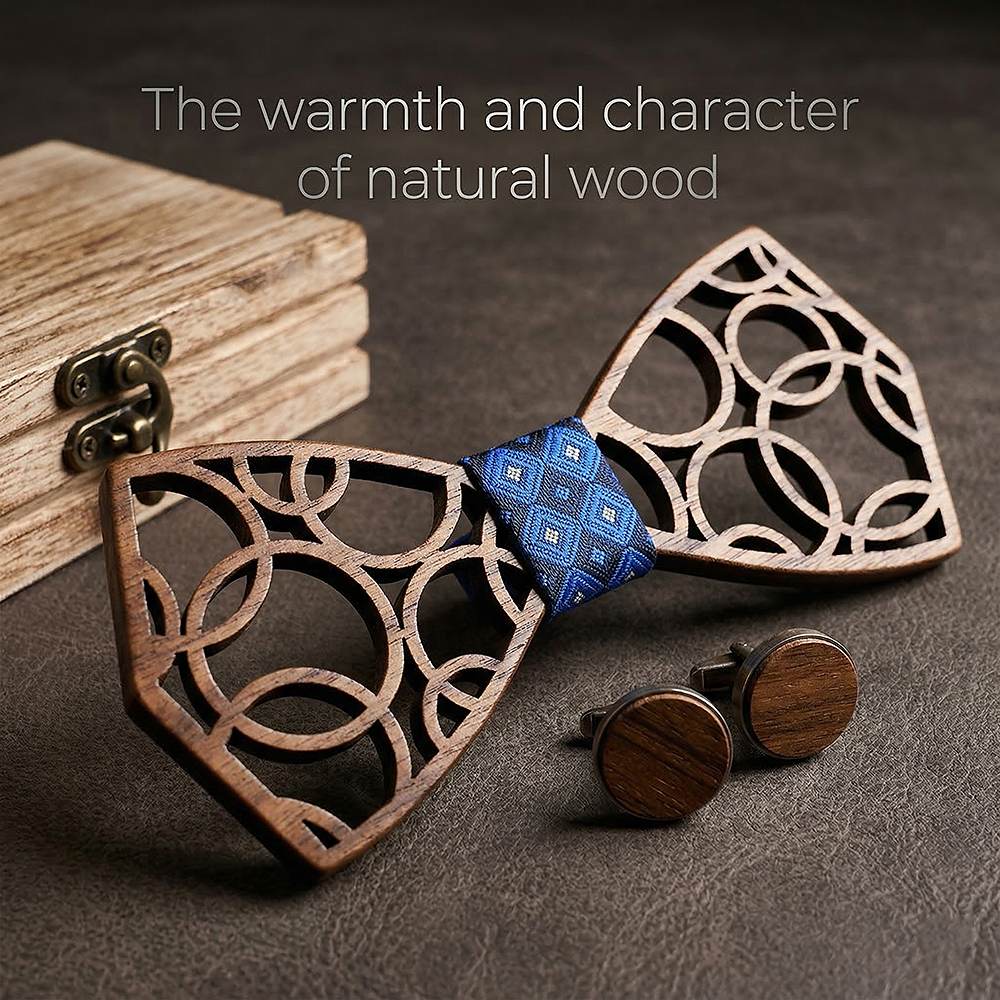 M412 M412  Interlocking Circle Cutout Bow Tie Set, Walnut — view 4
