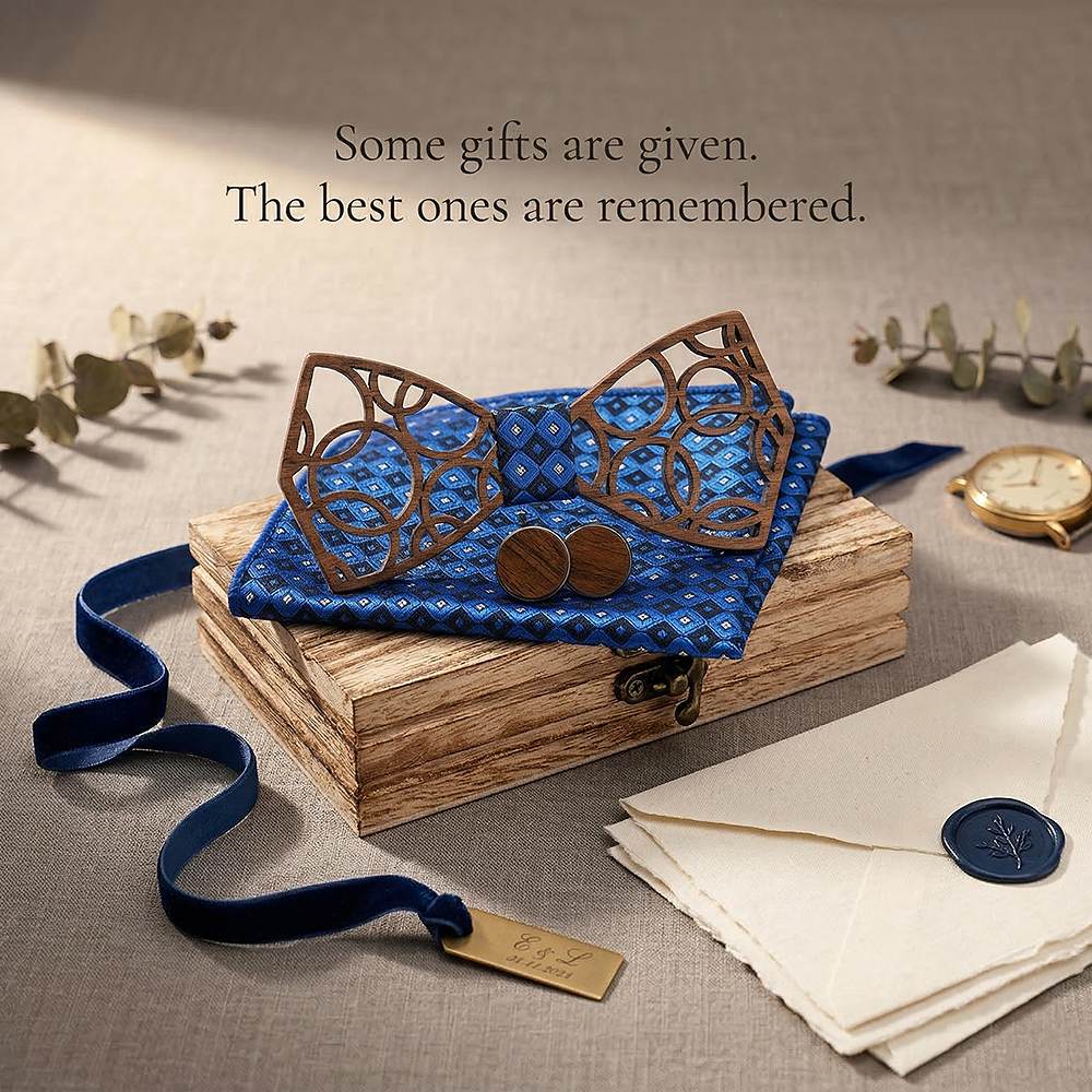 M412 M412  Interlocking Circle Cutout Bow Tie Set, Walnut — view 5