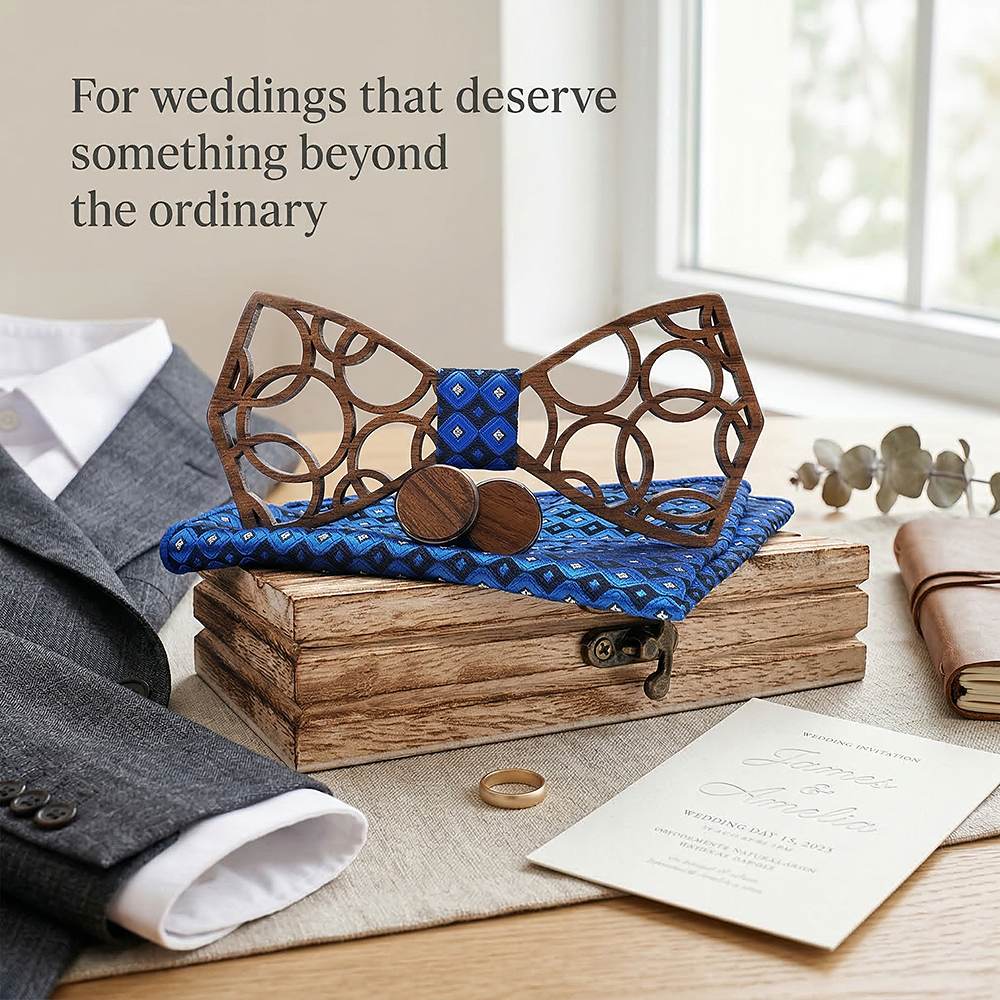 M412 M412  Interlocking Circle Cutout Bow Tie Set, Walnut — view 8