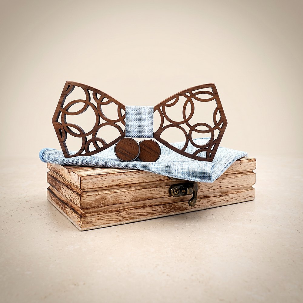 M412 M412  Interlocking Circle Cutout Bow Tie Set, Walnut — colour C1