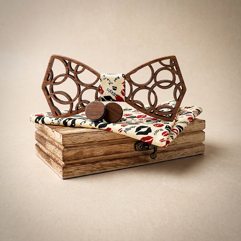M412 M412  Interlocking Circle Cutout Bow Tie Set, Walnut — colour C2