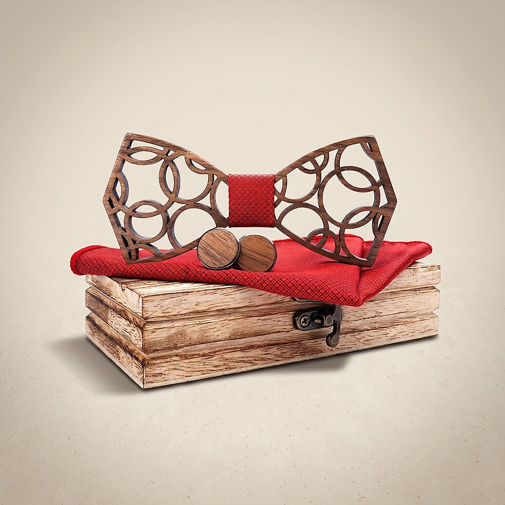 M412 M412  Interlocking Circle Cutout Bow Tie Set, Walnut — colour C4