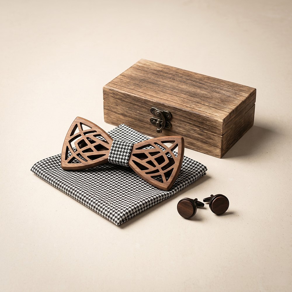 M412 M412  Interlocking Circle Cutout Bow Tie Set, Walnut — colour C5
