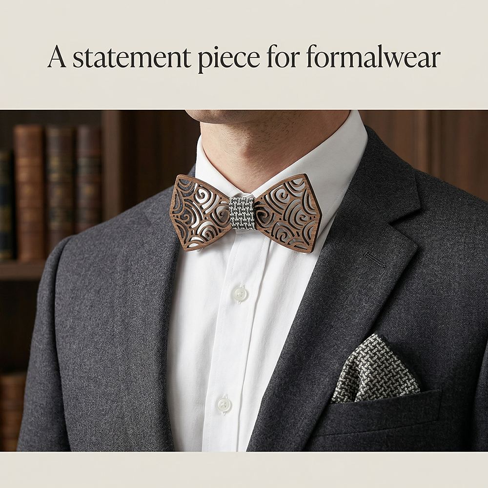 M413  Spiral Swirl Cutout Bow Tie Set, Walnut