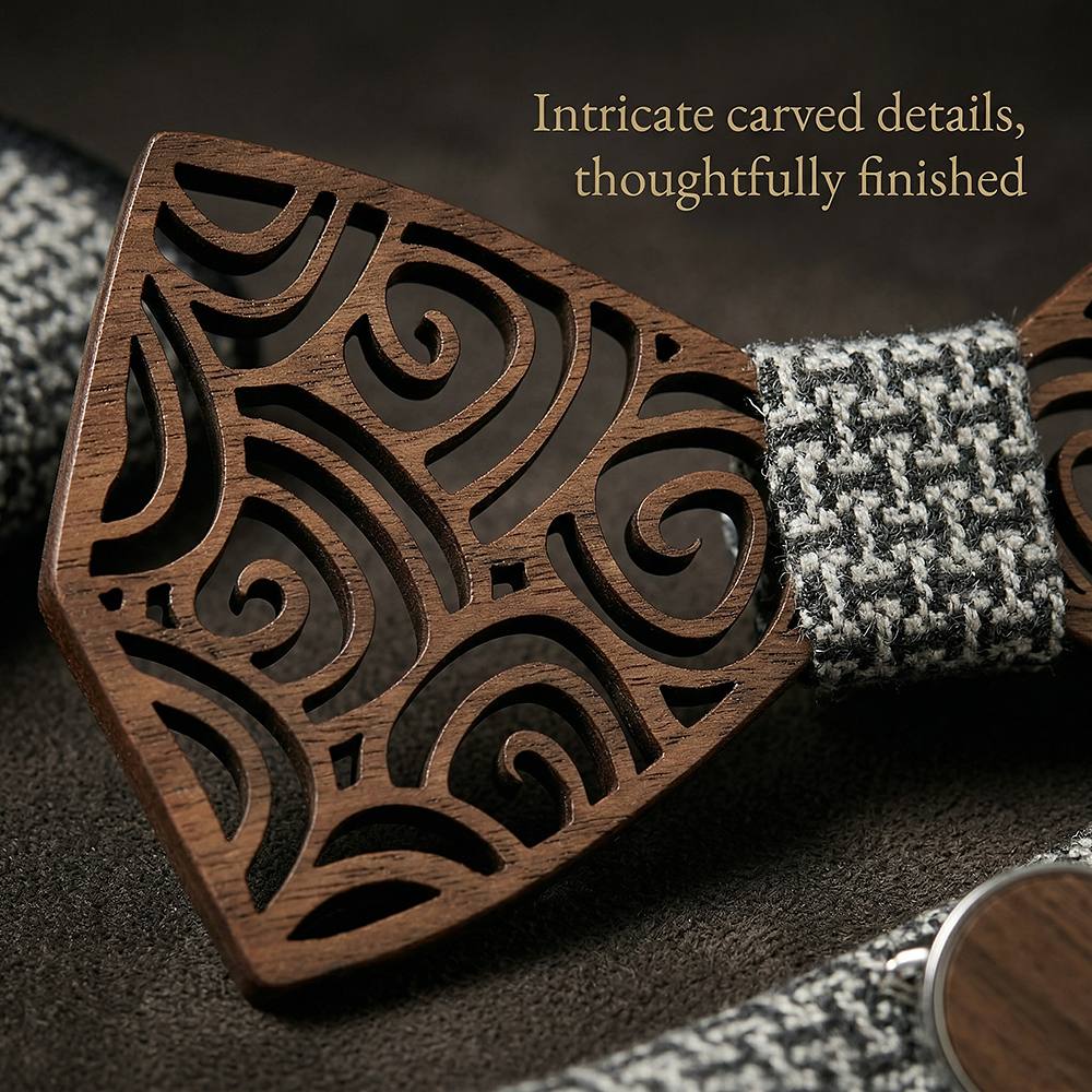 M413 M413  Spiral Swirl Cutout Bow Tie Set, Walnut — view 2
