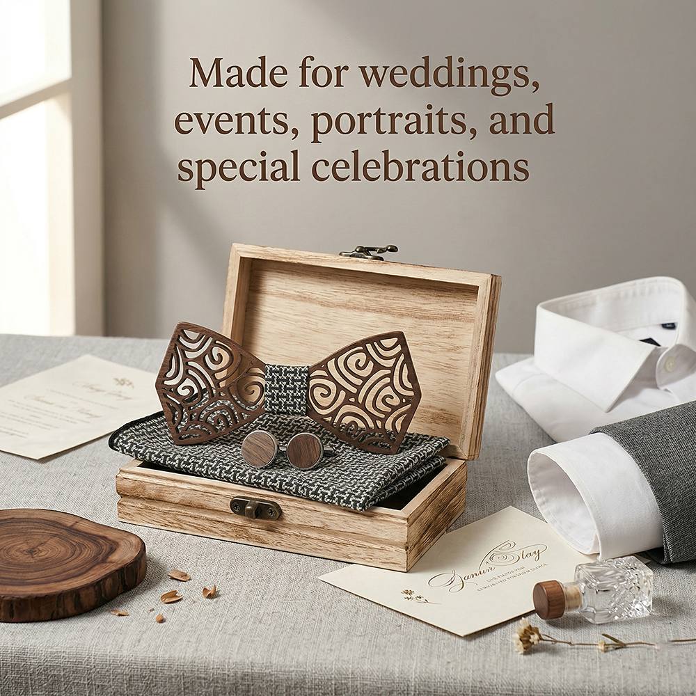 M413 M413  Spiral Swirl Cutout Bow Tie Set, Walnut — view 3