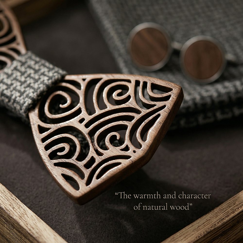 M413 M413  Spiral Swirl Cutout Bow Tie Set, Walnut — view 4