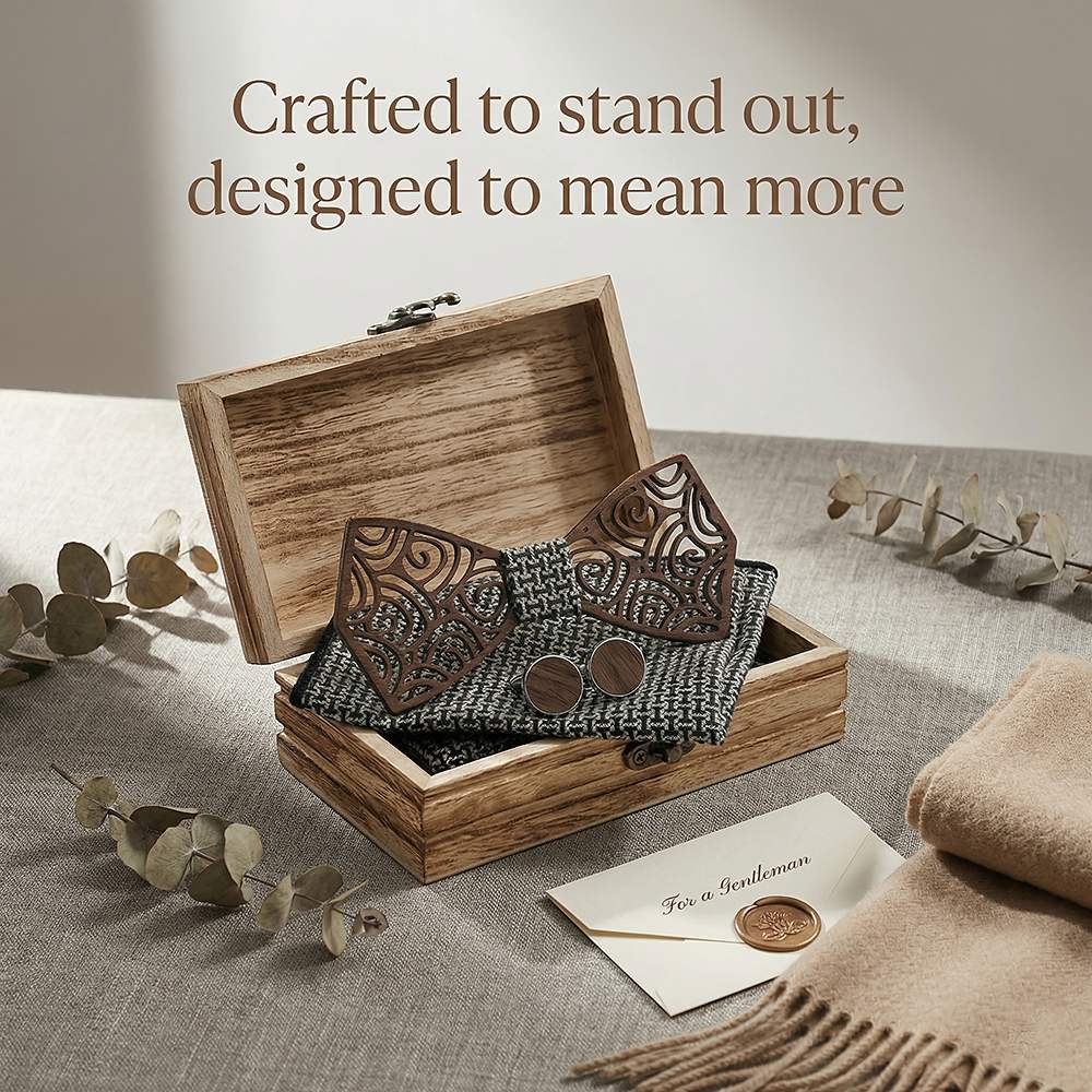 M413 M413  Spiral Swirl Cutout Bow Tie Set, Walnut — view 6